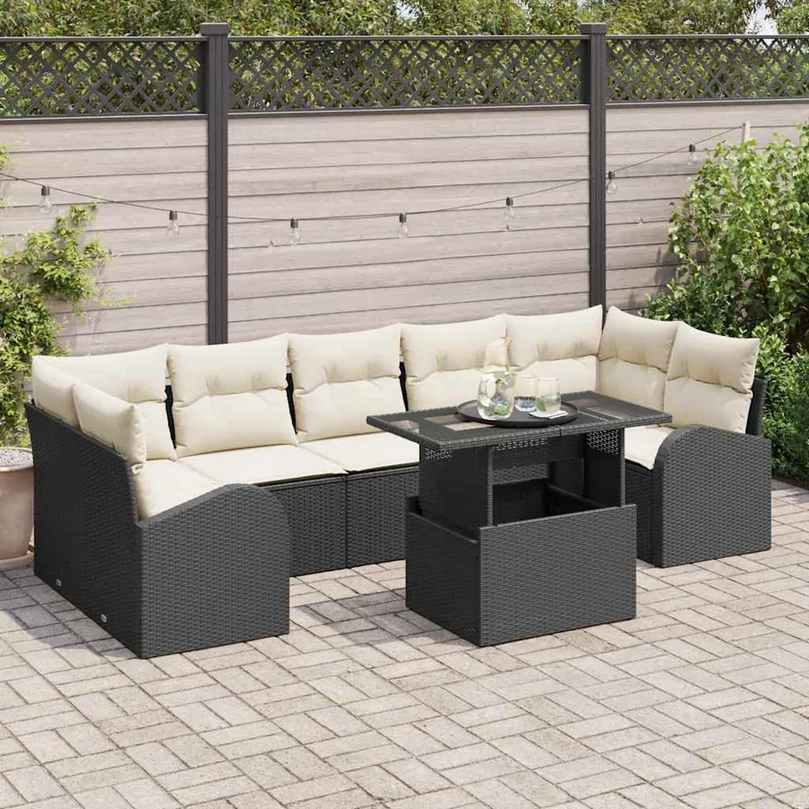 Ensemble de canapé de jardin 8 pcs Noir Poly Rattan