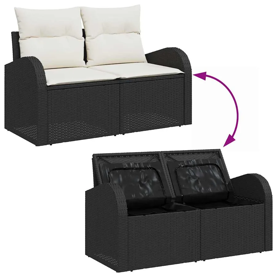 Ensemble de canapé de jardin 8 pcs Noir Poly Rattan - 11