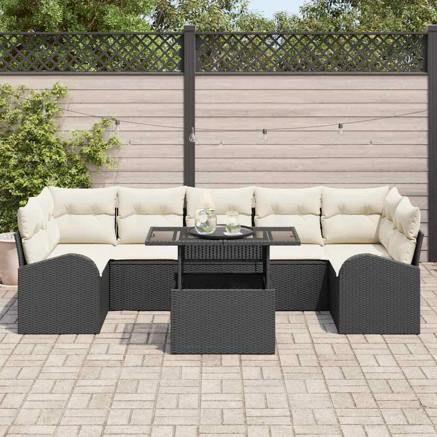 Ensemble de canapé de jardin 8 pcs Noir Poly Rattan - 3