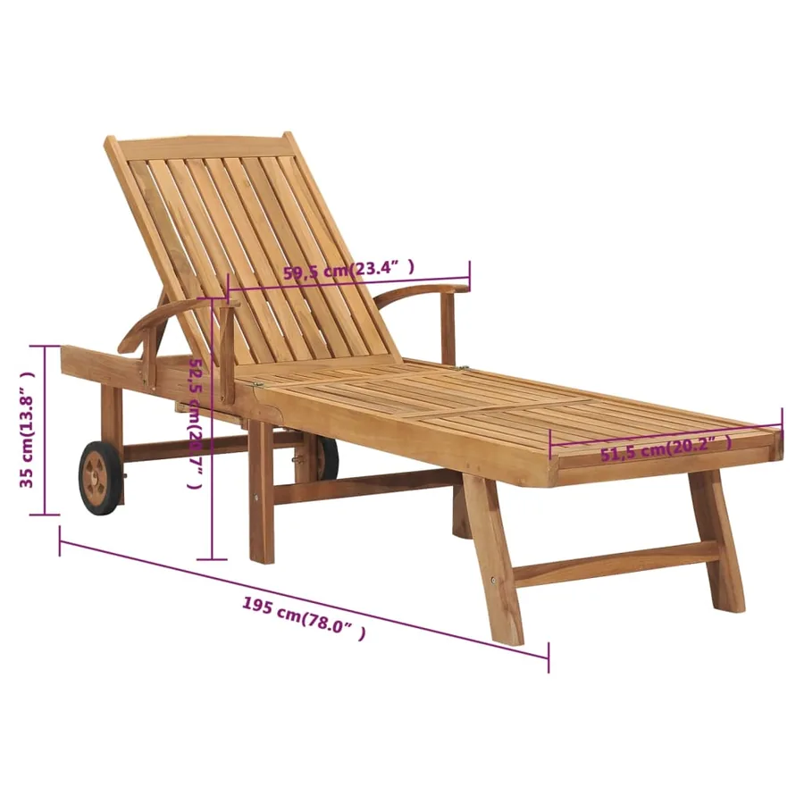 Chaise longue avec table Bois de teck solide - 13
