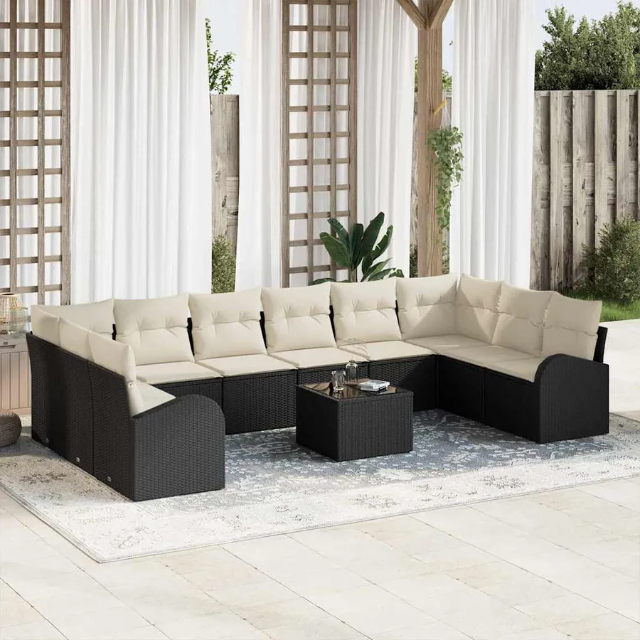 Ensemble de canapé de jardin 11 pcs Marron et Crème polyrotin