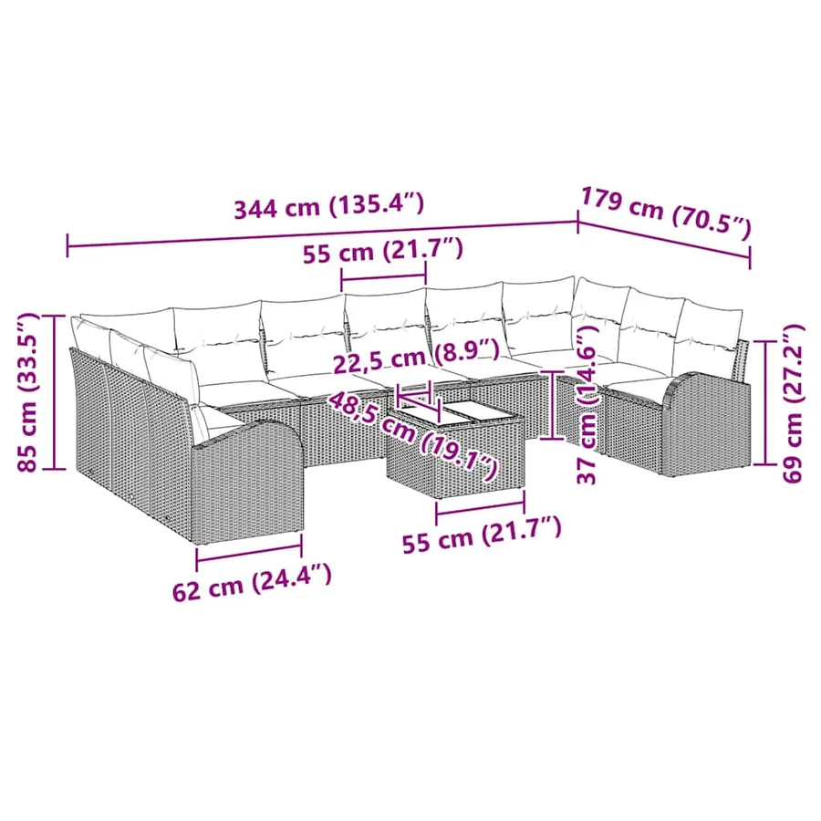 Ensemble de canapé de jardin 11 pcs Marron et Crème polyrotin - 17