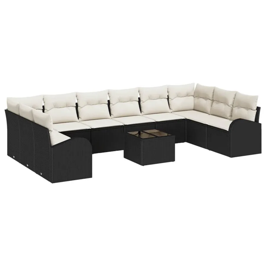 Ensemble de canapé de jardin 11 pcs Marron et Crème polyrotin - 2