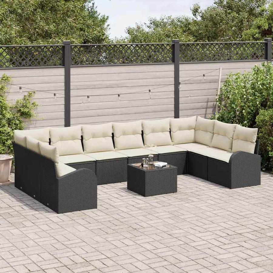 Ensemble de canapé de jardin 11 pcs Marron et Crème polyrotin - 3