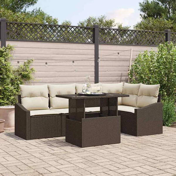 Ensemble de canapé de jardin avec coussin 6 pcs Marron et crème