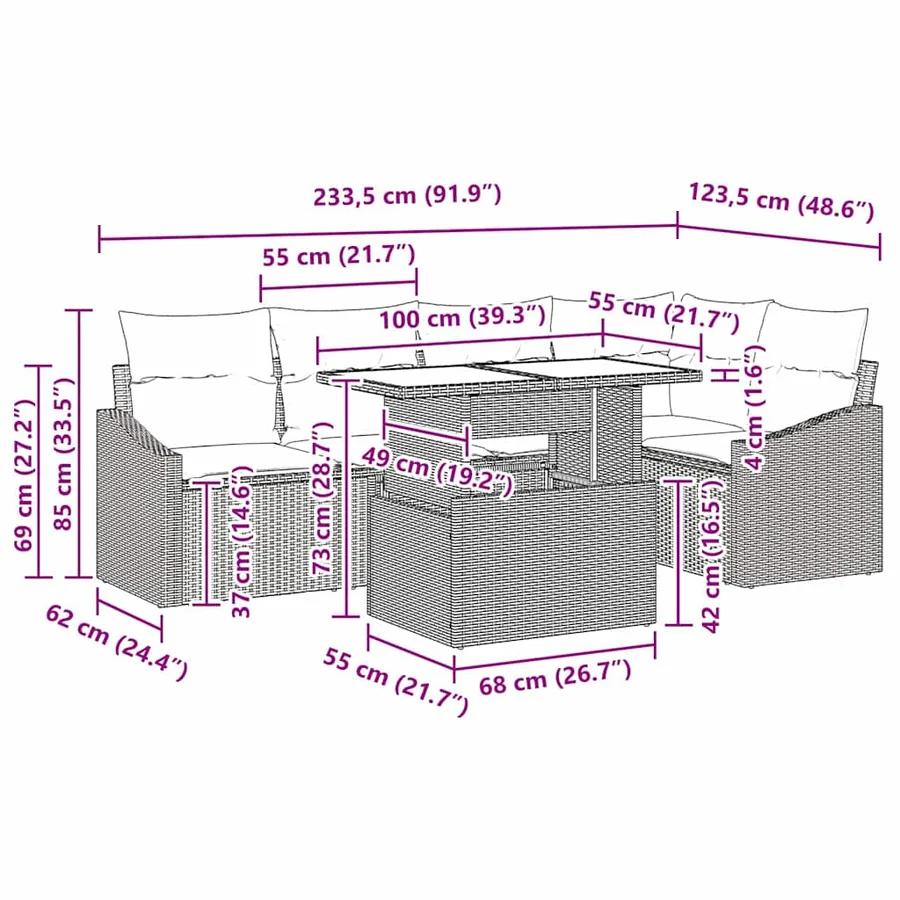 Ensemble de canapé de jardin avec coussin 6 pcs Marron et crème - 11