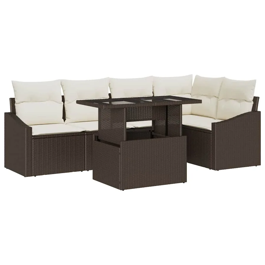 Ensemble de canapé de jardin avec coussin 6 pcs Marron et crème - 2