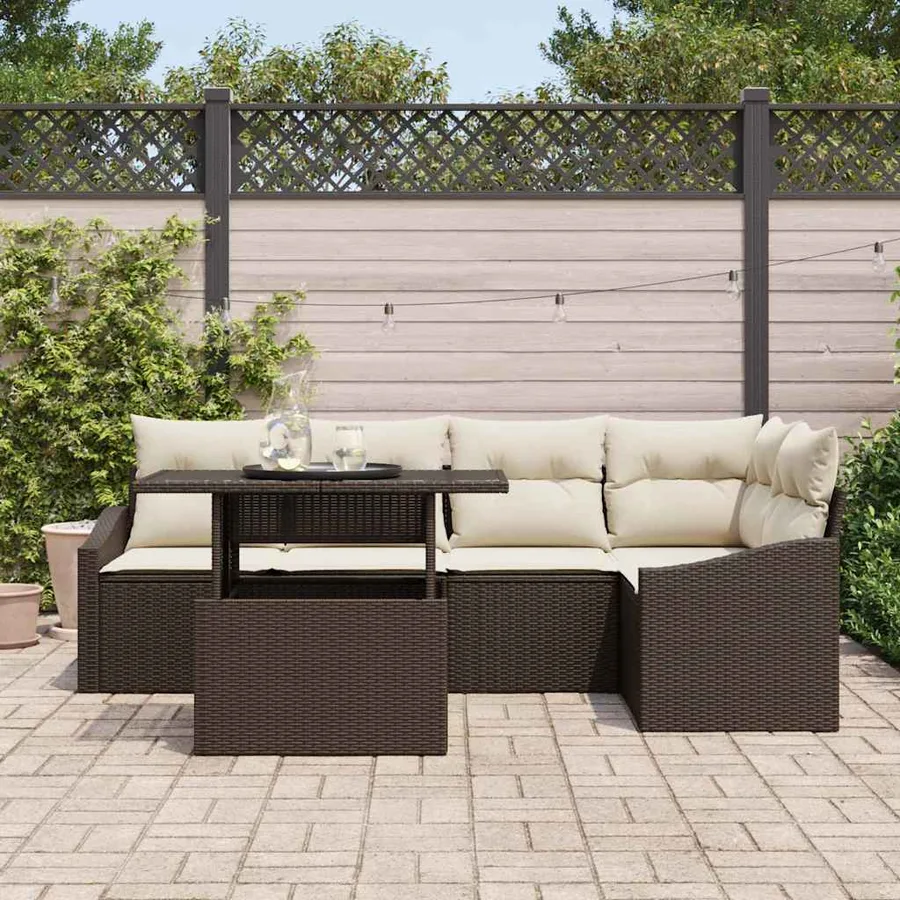 Ensemble de canapé de jardin avec coussin 6 pcs Marron et crème - 3