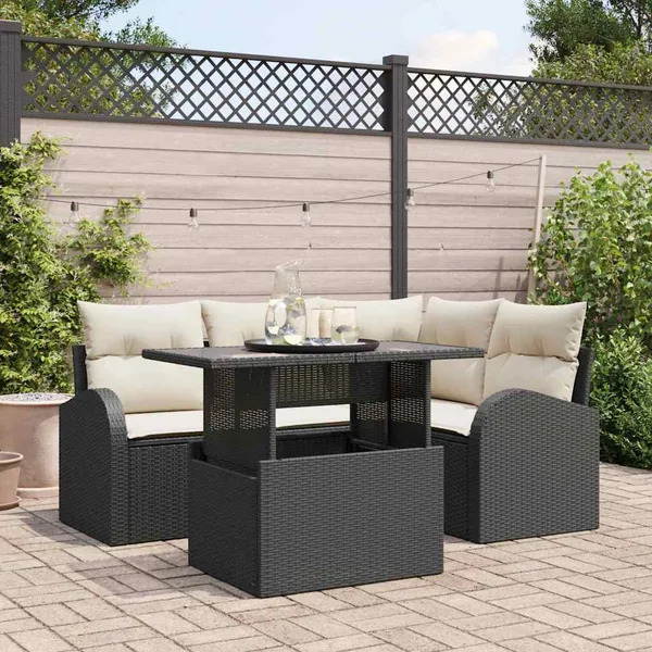Ensemble de canapé de jardin avec coussin 5 pcs Noir Poly rotin