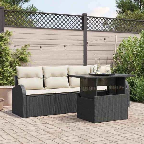 Ensemble de canapé de jardin 5 pcs Noir Poly Rattan