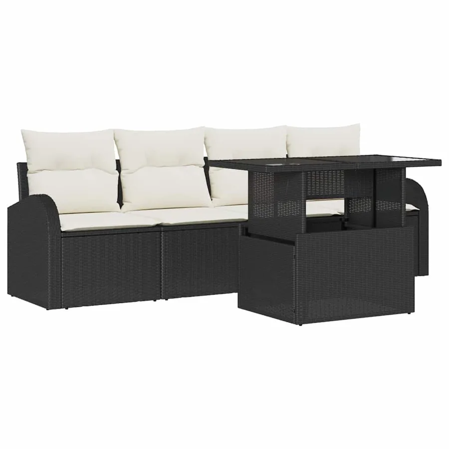 Ensemble de canapé de jardin 5 pcs Noir Poly Rattan - 2