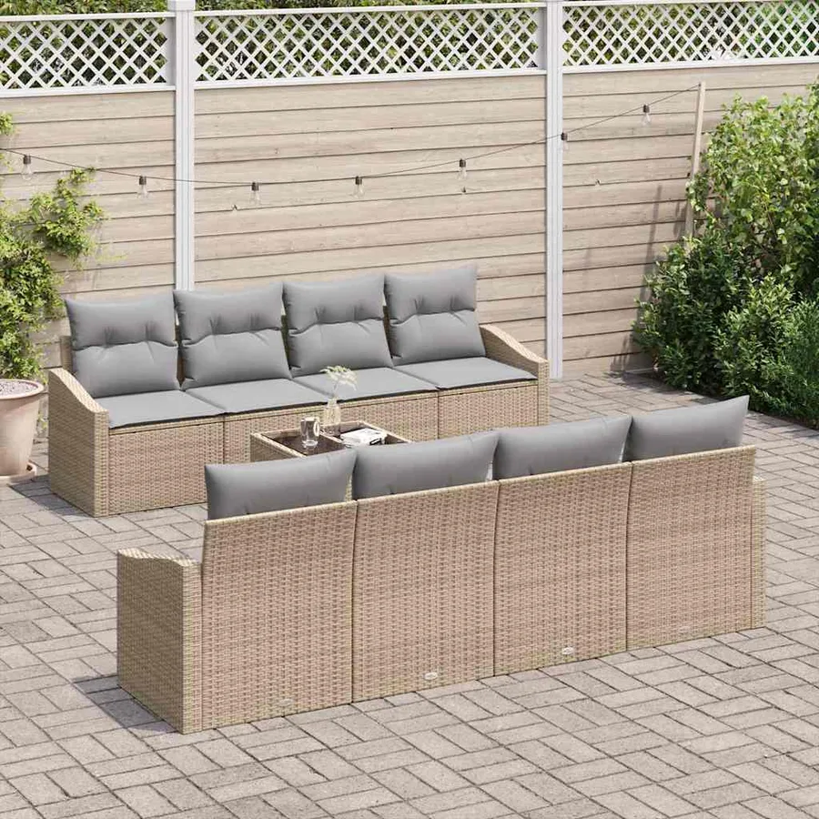 Ensemble de Canapés 9 pcs Beige et Gris clair polyrotin - 3