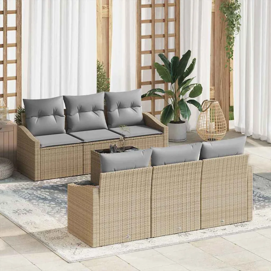 Ensemble de Canapés 7 pcs Beige et Gris clair polyrotin