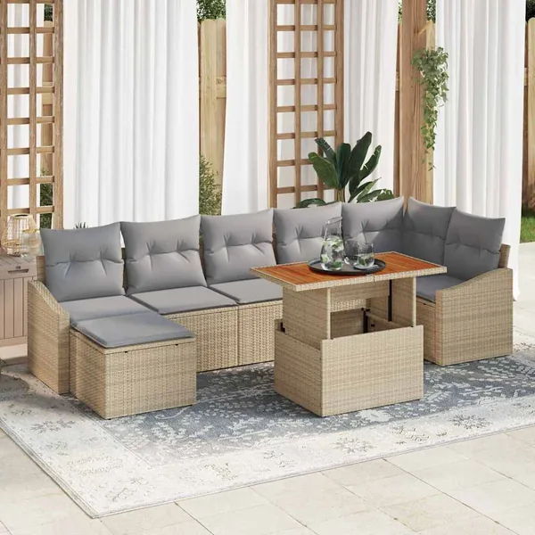 Ensemble de canapé de jardin 8 pcs Beige et gris