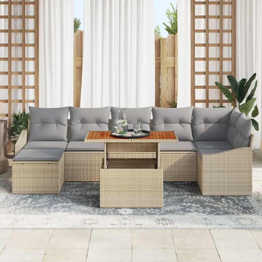 Ensemble de canapé de jardin 8 pcs Beige et gris - 3