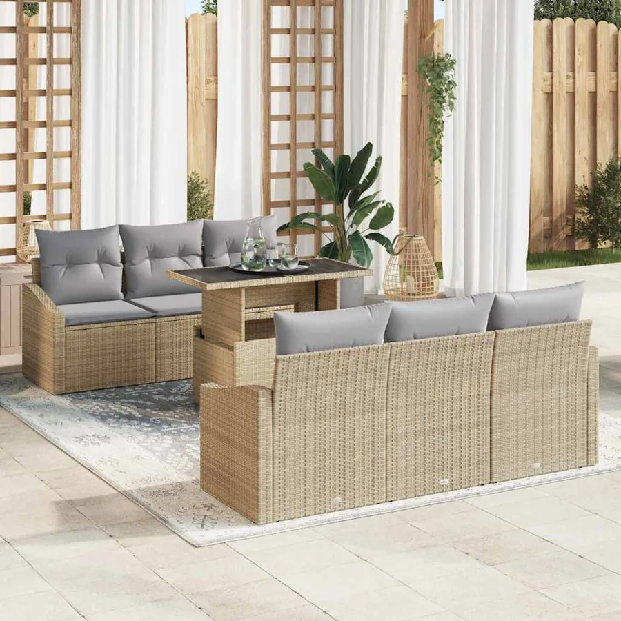 Ensemble de canapé de jardin 7 pcs Beige et Gris clair