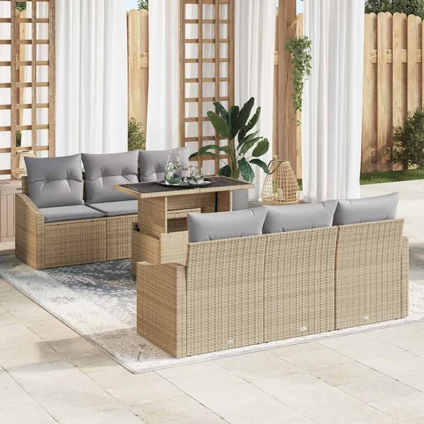 Ensemble de canapé de jardin 7 pcs Beige et Gris clair