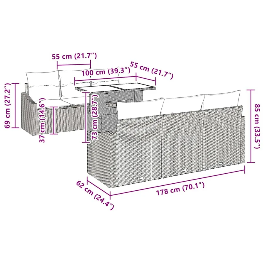 Ensemble de canapé de jardin 7 pcs Beige et Gris clair - 10