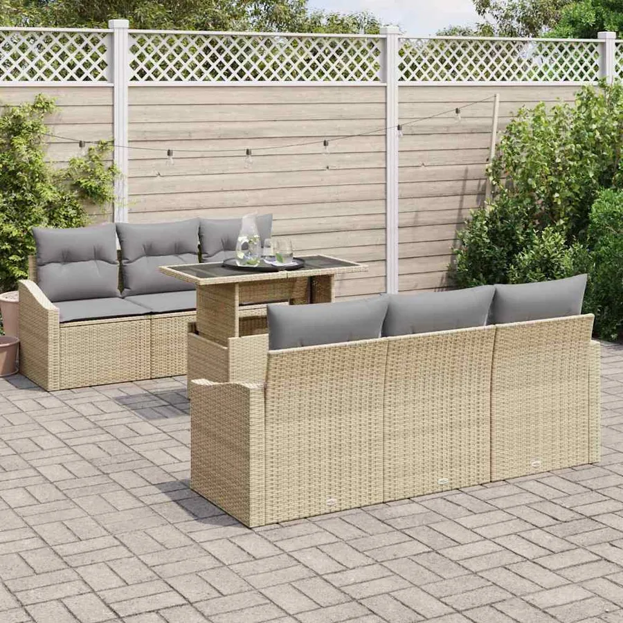 Ensemble de canapé de jardin 7 pcs Beige et Gris clair - 3
