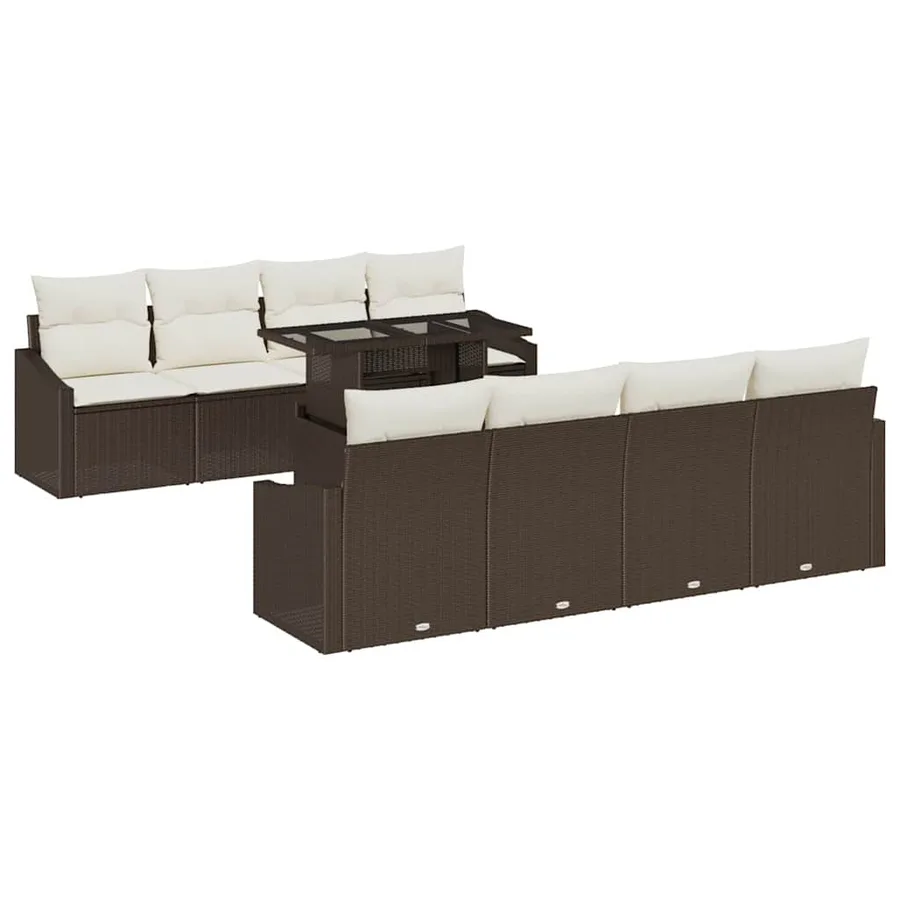 Ensemble de canapé de jardin 7 pcs Marron et Crème polyrotin - 2