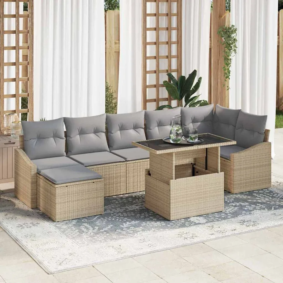 Ensemble de canapé de jardin 8 pcs Beige et Gris clair