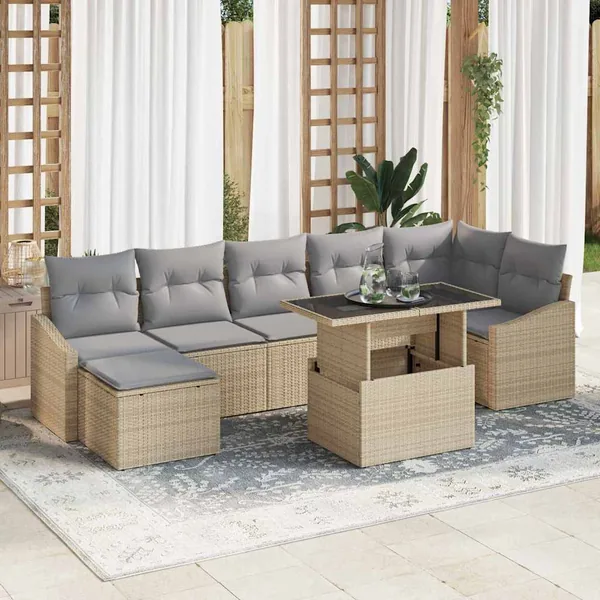 Ensemble de canapé de jardin 8 pcs Beige et Gris clair