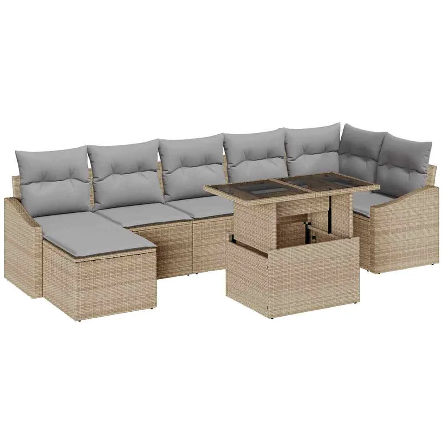 Ensemble de canapé de jardin 8 pcs Beige et Gris clair - 2