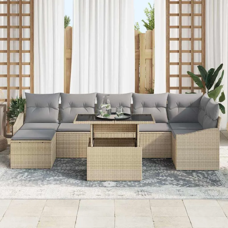 Ensemble de canapé de jardin 8 pcs Beige et Gris clair - 3
