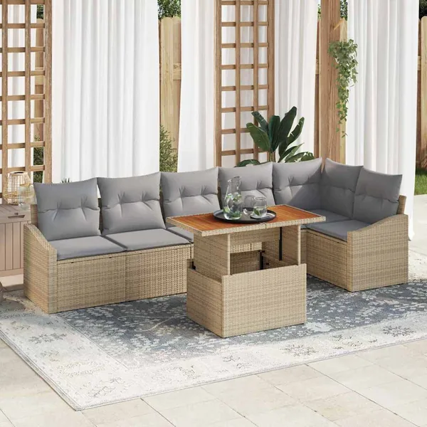 Ensemble de canapé de jardin 7 pc Beige et gris