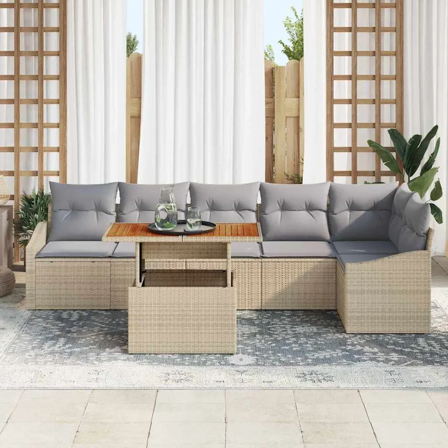 Ensemble de canapé de jardin 7 pc Beige et gris - 3