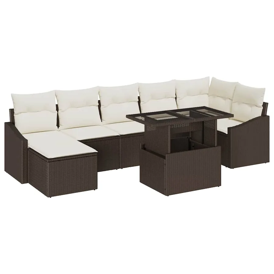 Ensemble de canapé de jardin 8 pcs Marron et Crème polyrotin - 2