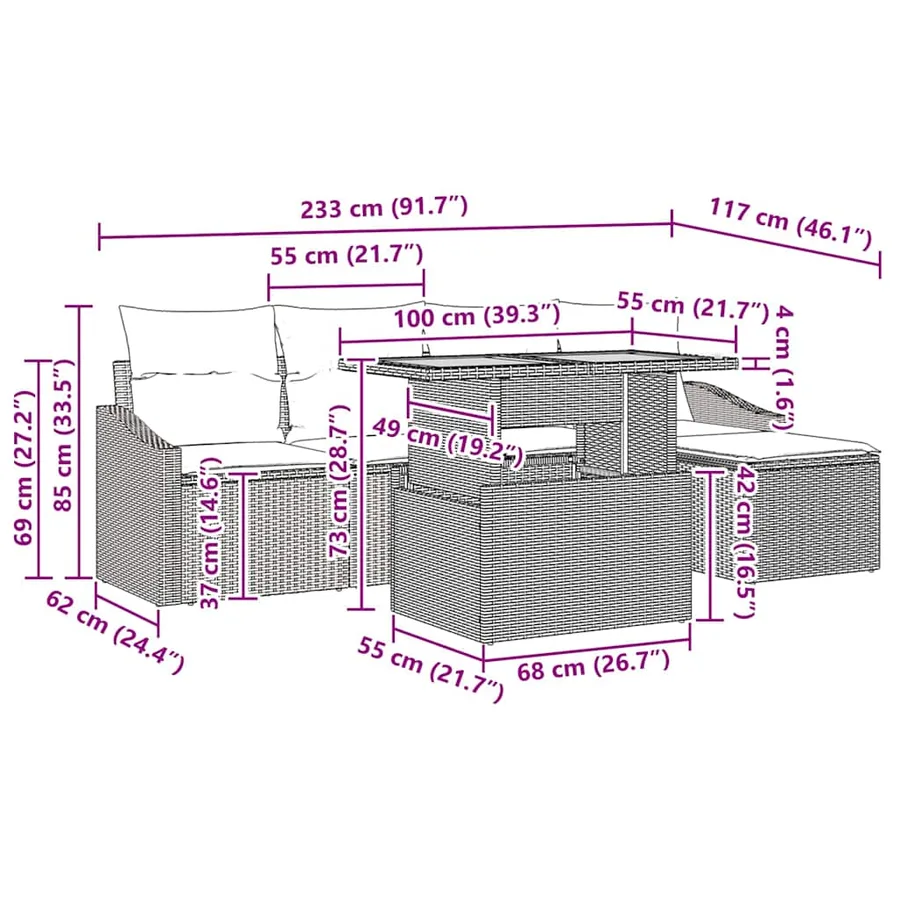 Ensemble de canapé de jardin 6 pcs Beige et gris - 11