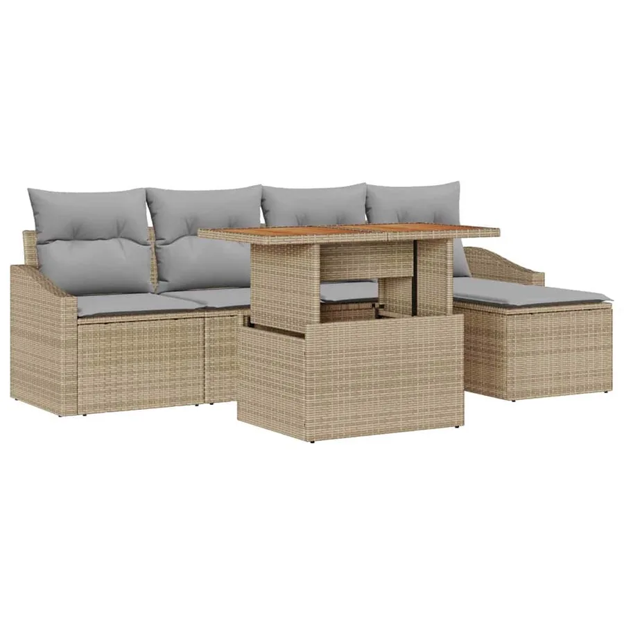 Ensemble de canapé de jardin 6 pcs Beige et gris - 2