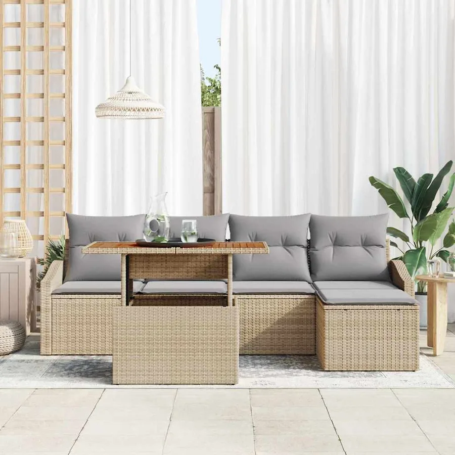 Ensemble de canapé de jardin 6 pcs Beige et gris - 3