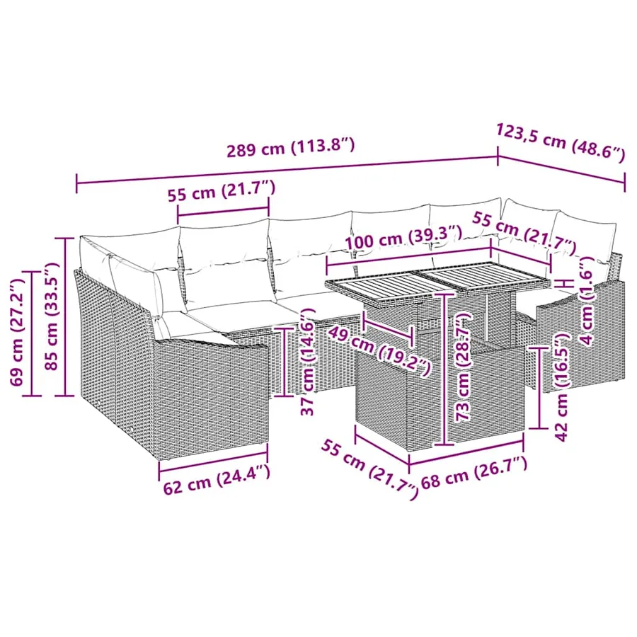 Ensemble de canapé de jardin 8 pc Beige et gris - 11