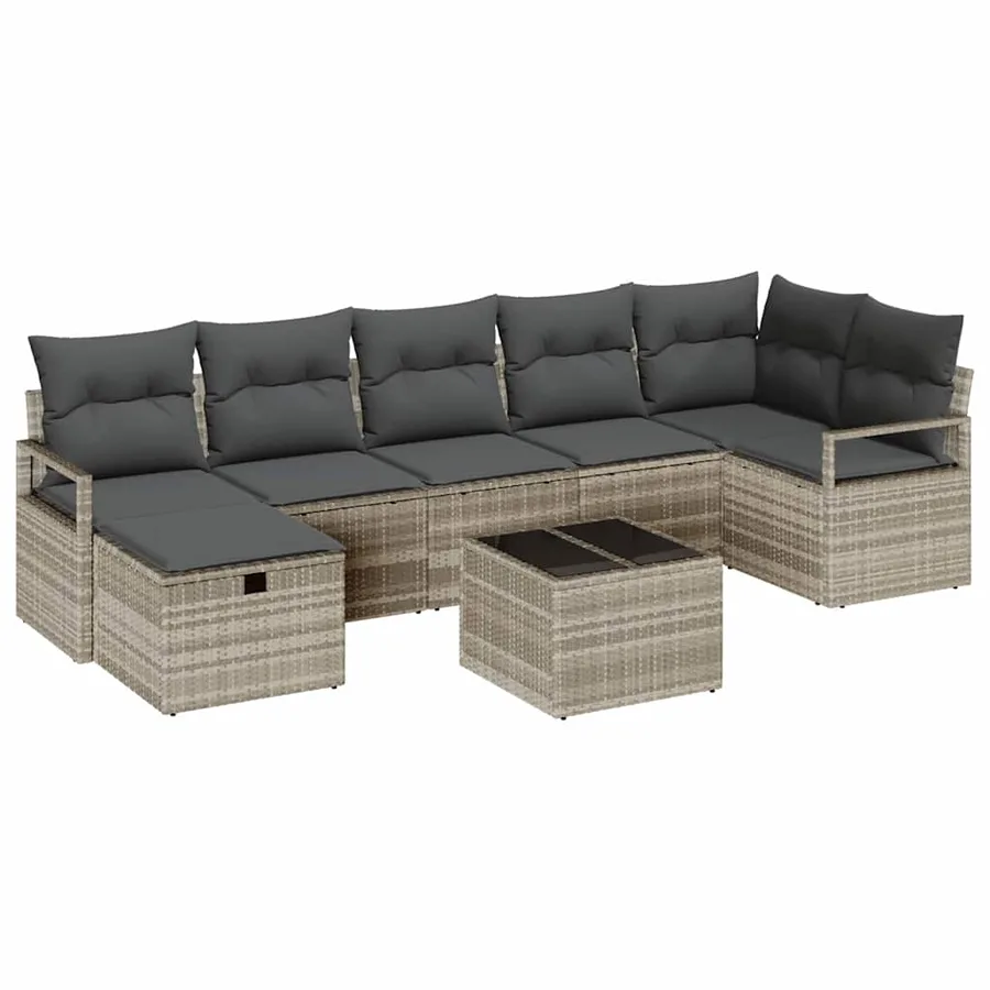 Ensemble de Canapés avec coussin 8 pcs Gris clair polyrotin - 2