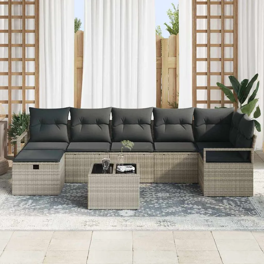 Ensemble de Canapés avec coussin 8 pcs Gris clair polyrotin - 3
