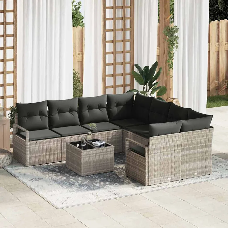 Ensemble de Canapés 9 pcs Gris clair et noir polyrotin