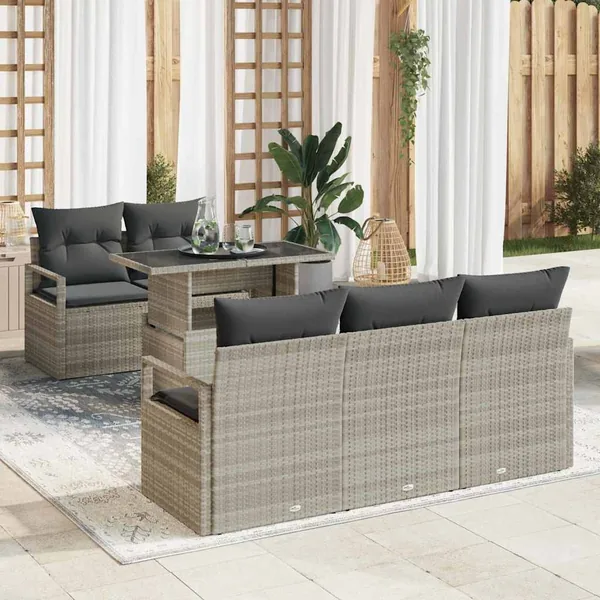 Ensemble de canapé de jardin 6 pcs Gris clair polyrotin