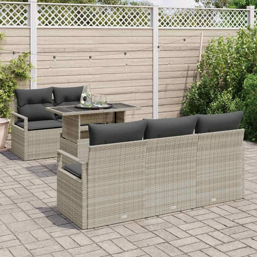 Ensemble de canapé de jardin 6 pcs Gris clair polyrotin - 3