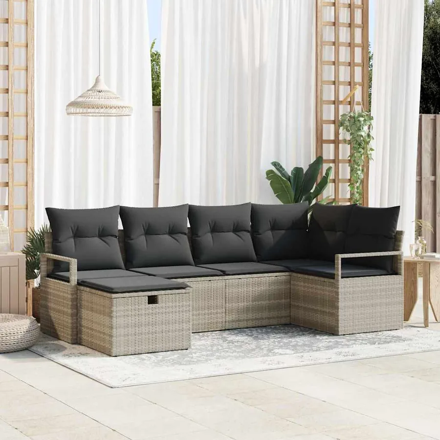 Ensemble de Canapés avec coussin 6 pcs Gris clair polyrotin