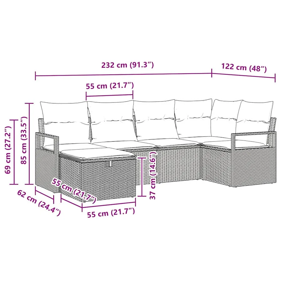 Ensemble de Canapés avec coussin 6 pcs Gris clair polyrotin - 8