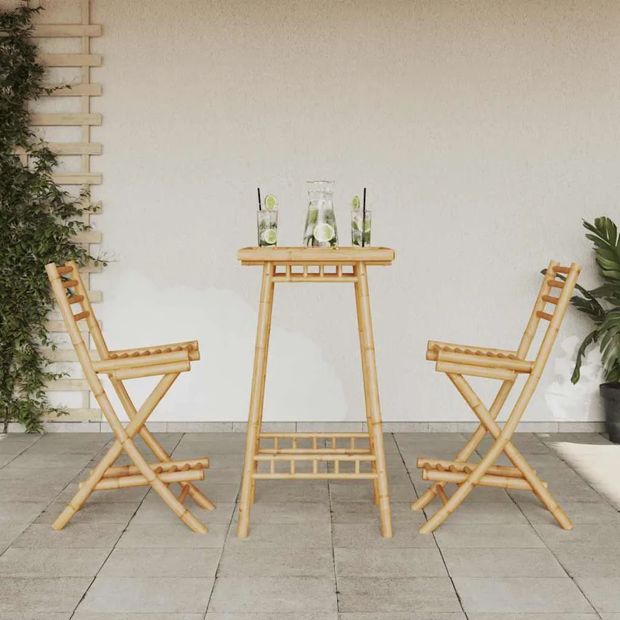 Ensemble de bar d'extérieur pliable en bambou 3 pcs - 3