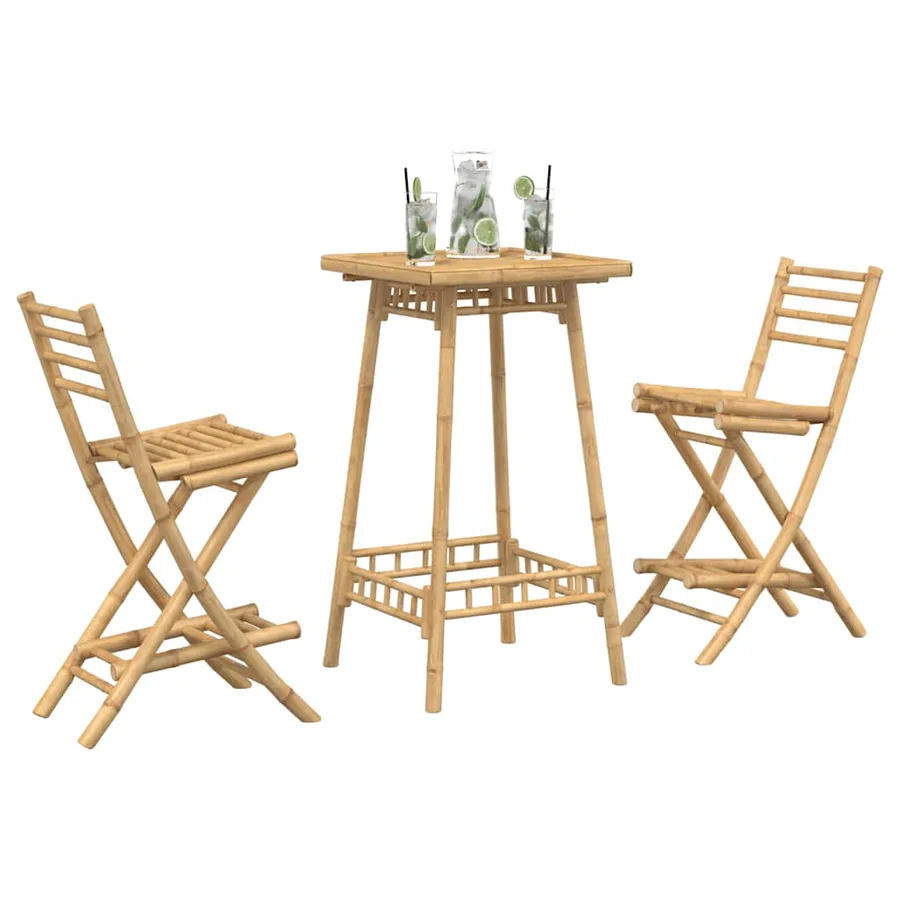 Ensemble de bar d'extérieur pliable en bambou 3 pcs - 4