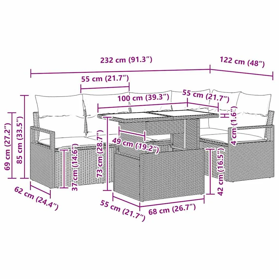 Ensemble de canapé de jardin 6 pcs Gris clair polyrotin - 11