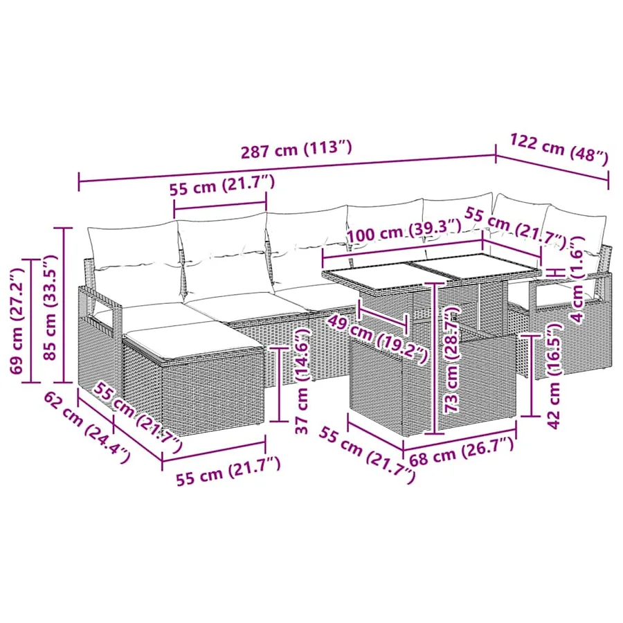 Ensemble de canapé de jardin avec coussin 8 pcs Gris clair - 12