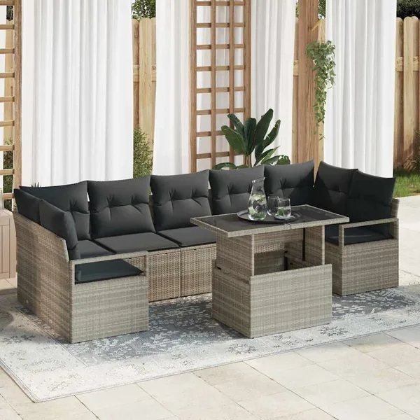 Ensemble de canapé de jardin 8 pcs Gris clair polyrotin