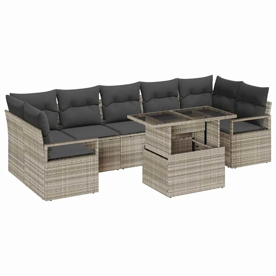 Ensemble de canapé de jardin 8 pcs Gris clair polyrotin - 2