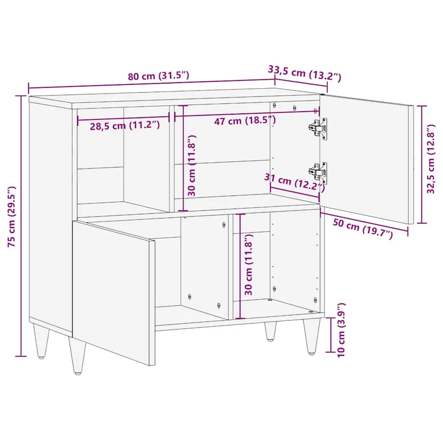 Buffet Marron 80 x 33,5 x 75 cm Bois de mangue massif - 12