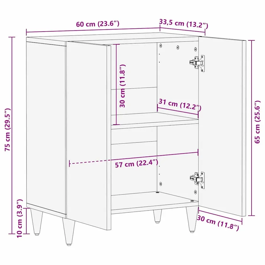 Buffet Marron 60 x 33 x 75 cm Bois de mangue massif - 11